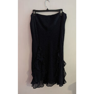 Women's Chaps Black White Polka Dot Ruffle Midi Skirt Size L